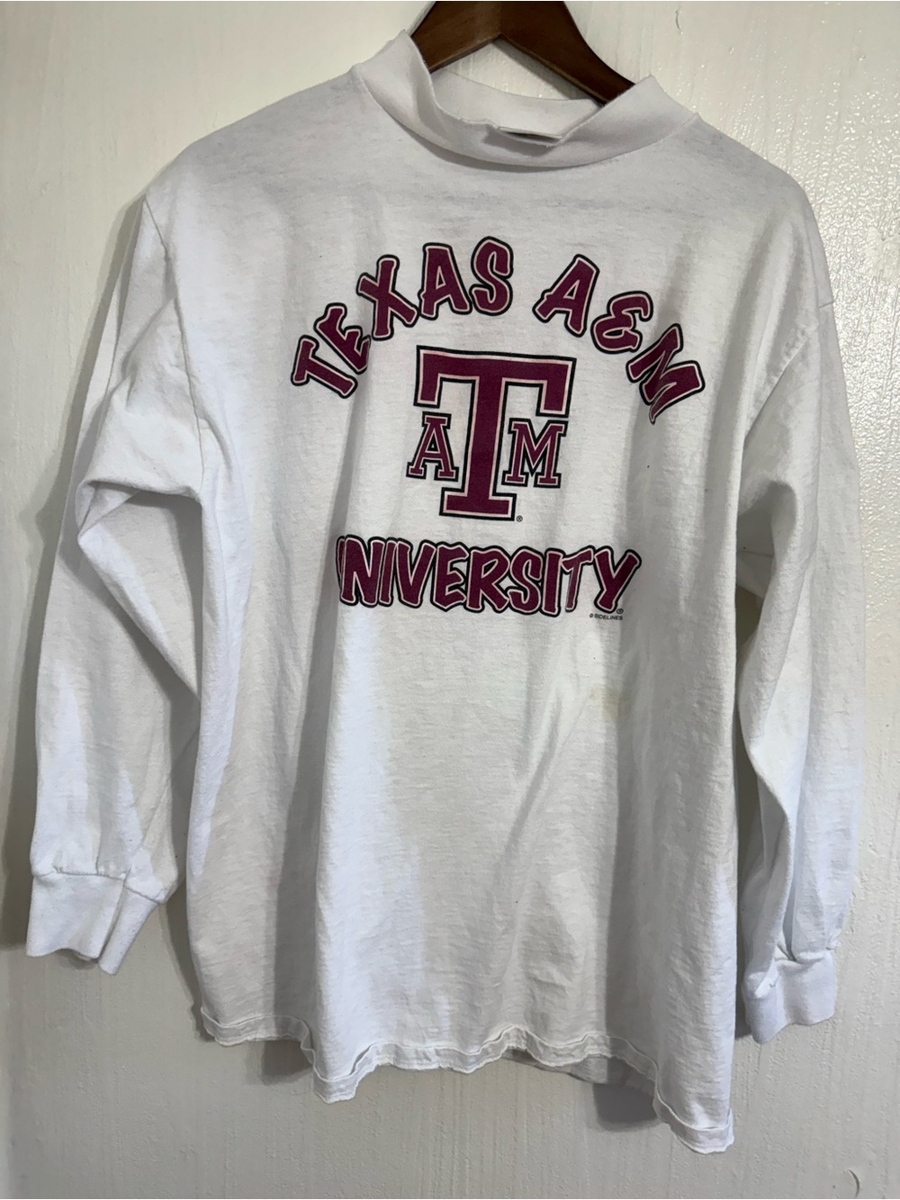 Vtg Tultex Texas A&M University Turtle Neck Shirt White Size XL Sidelines